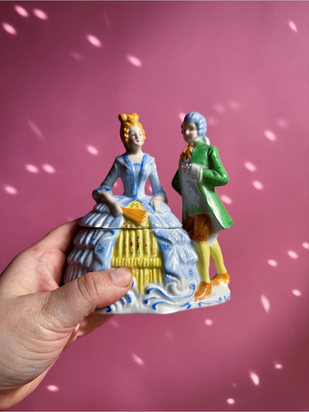 Vintage Porcelain Courting Couple Figurine Lidded Box Decorative Box